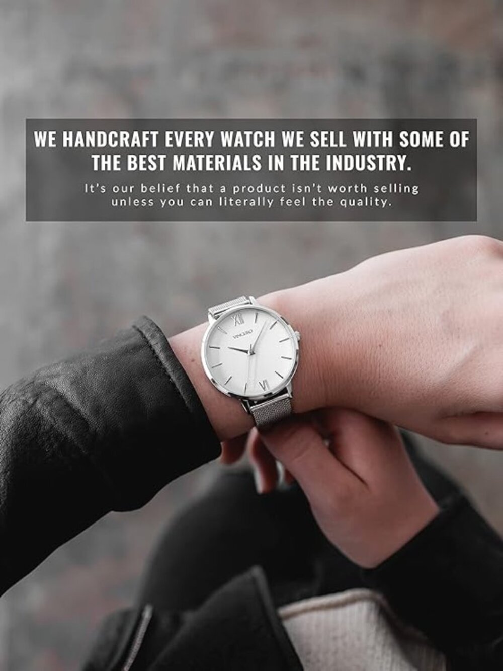 Vincero Silver Mesh Watch Eros White Face